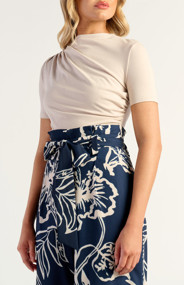 Stretch Jersey Top with Front Ruched Detail - PEARL