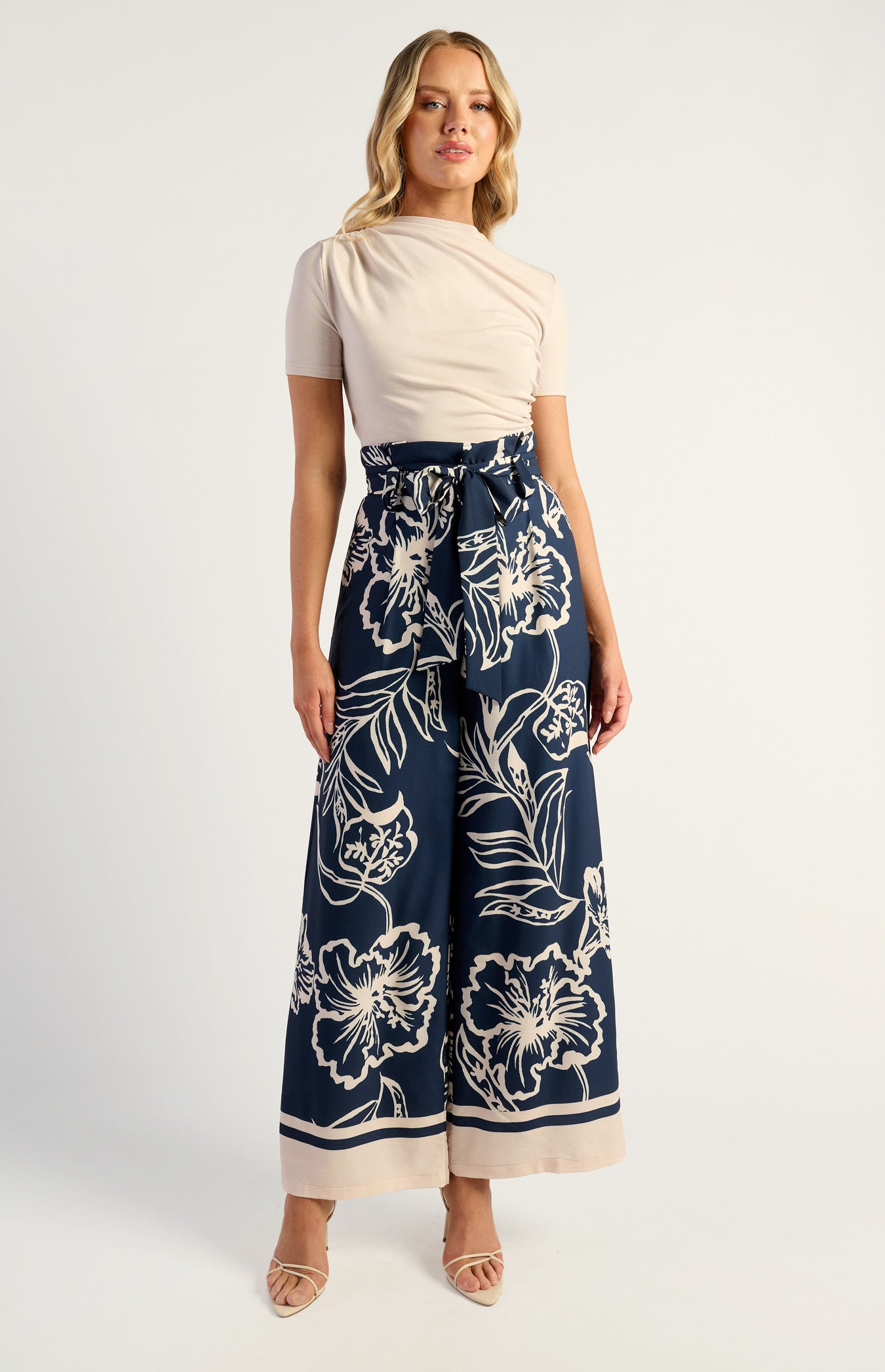 Stretch Jersey Top with Front Ruched Detail - PEARL