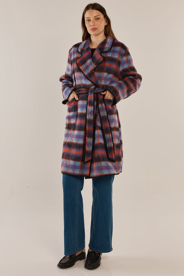 Oslo Coat - Purple/Orange Check