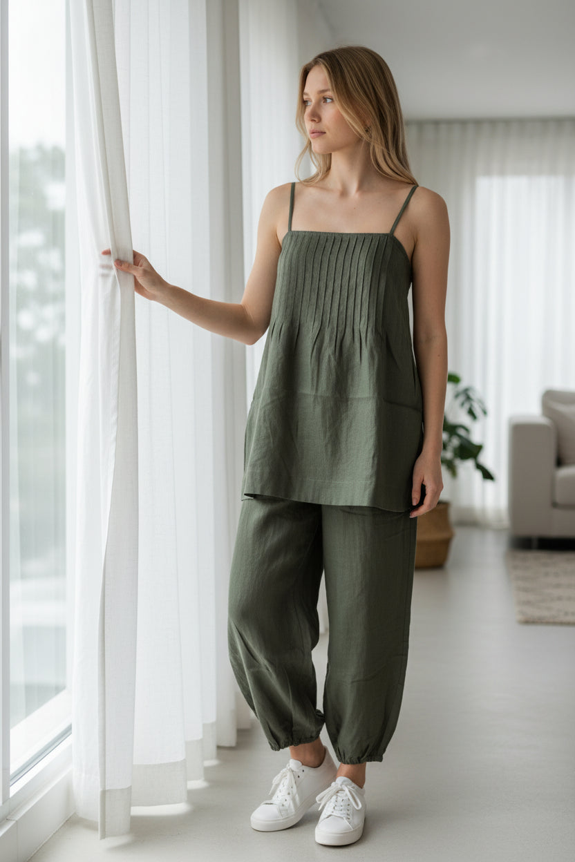 EMMA PINTUCK LINEN TOP