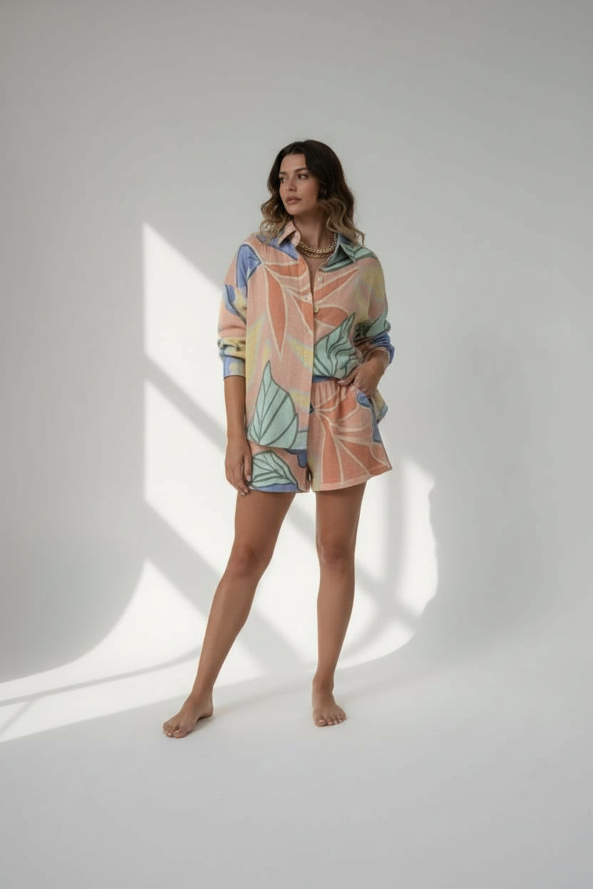 PALMS PRINT SHIRT AND SHORT SET