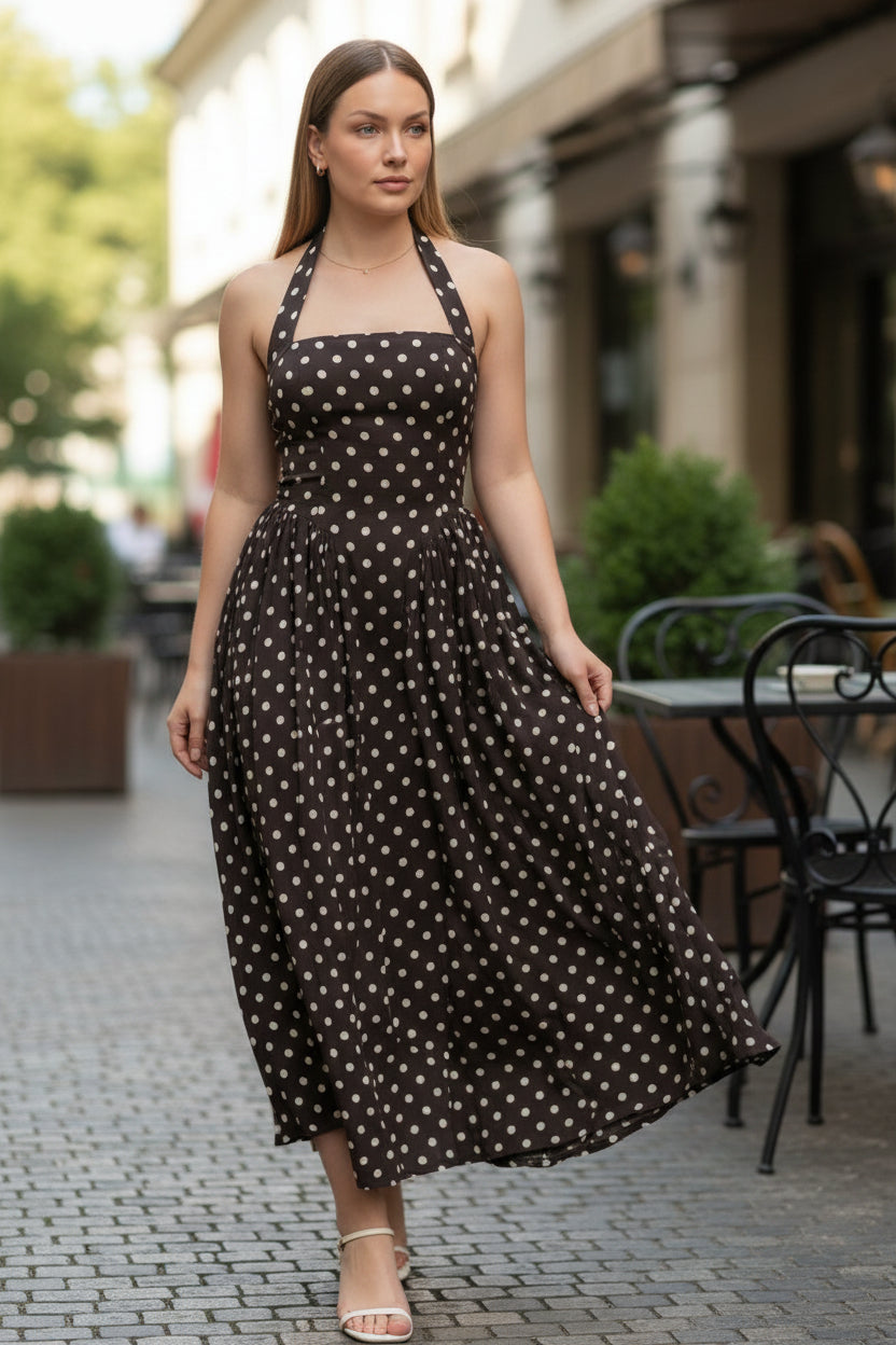 Halter spot maxi dress