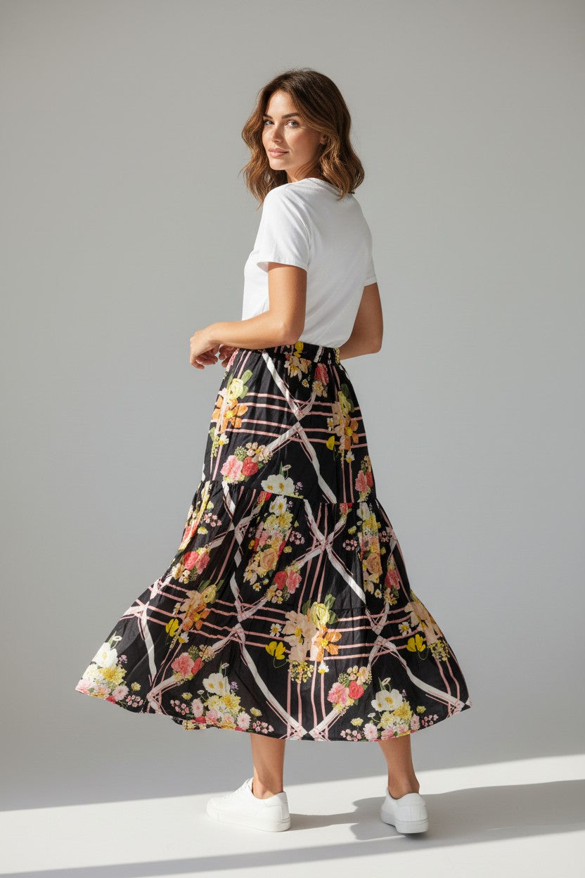 FLORAL TIERED SKIRT MAXI