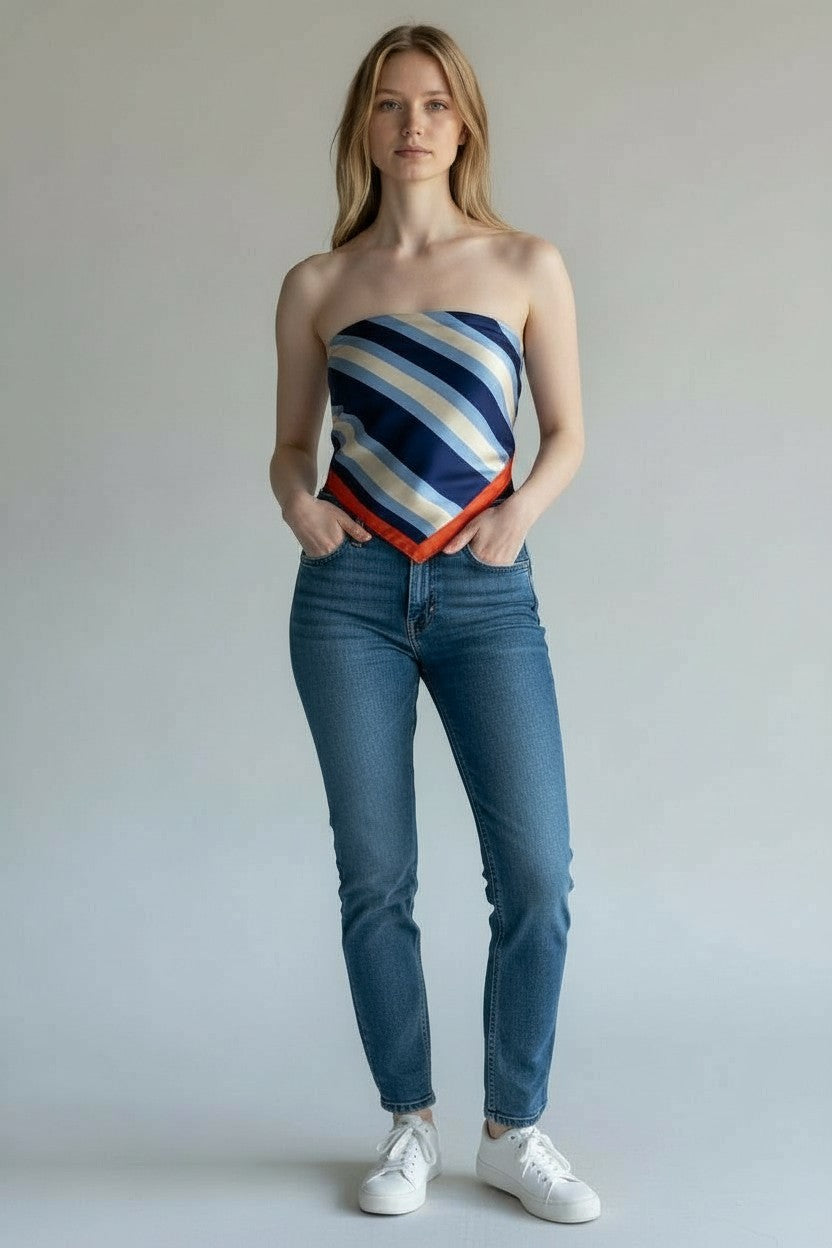 STRIPE SATIN SCARF TOP