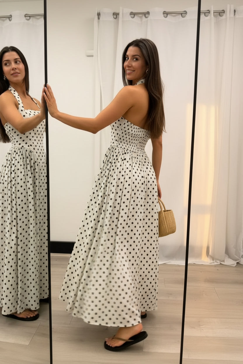 Halter spot maxi dress