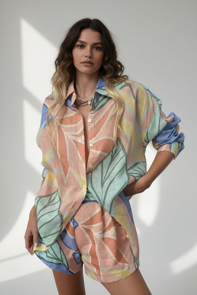 PALMS PRINT SHIRT AND SHORT SET