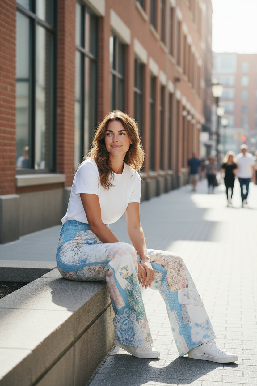 PATCHWORK PRINTED JEANS