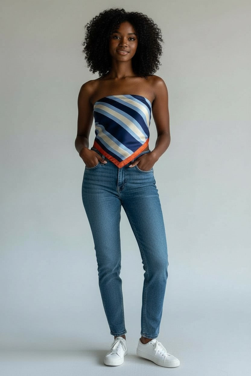 STRIPE SATIN SCARF TOP