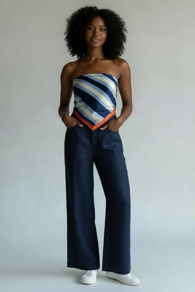 STRIPE SATIN SCARF TOP