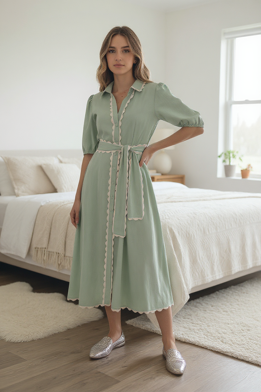 RORY TRIM SS MIDI DRESS