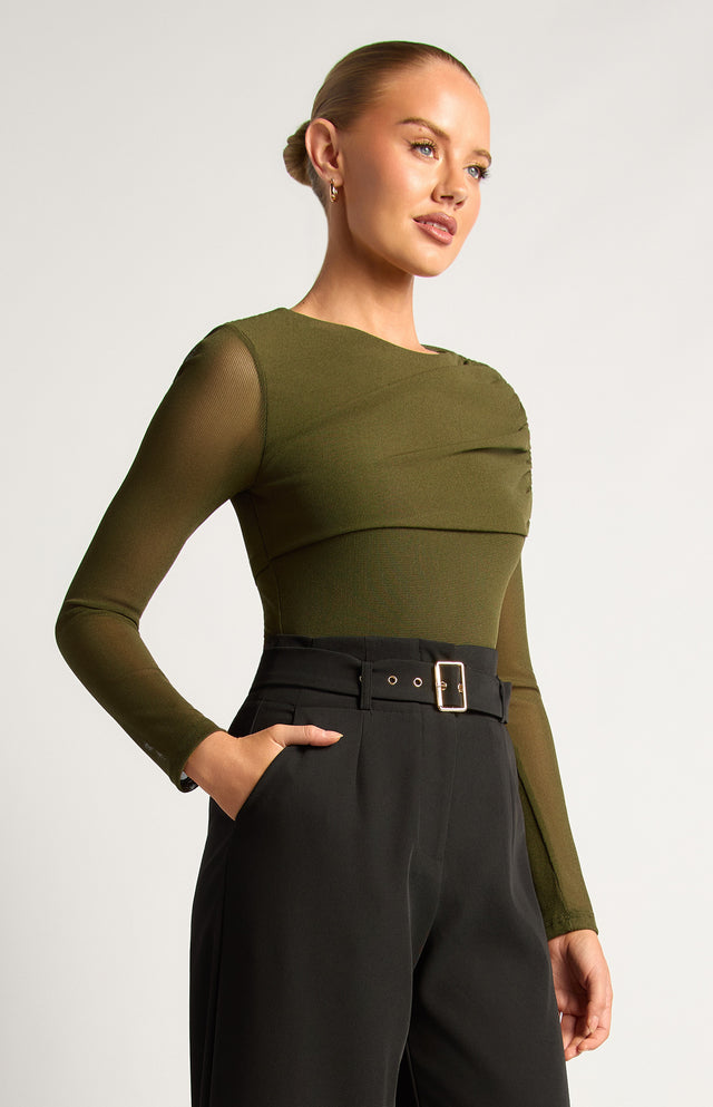 DRAPED NECKLINE BODYSUIT