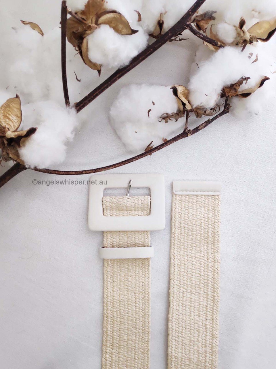 AMRITA LEATHER BUCKLE STRAW BELT