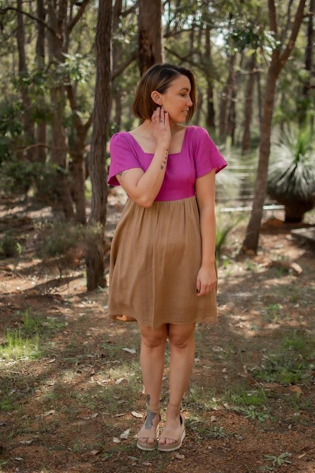 BLOCK  SPLICE LINEN DRESS