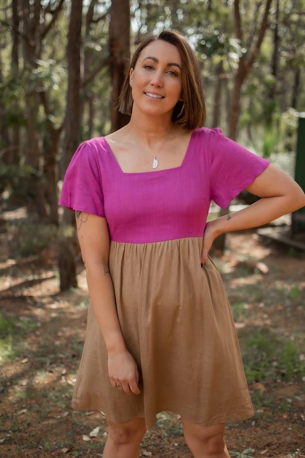 BLOCK  SPLICE LINEN DRESS