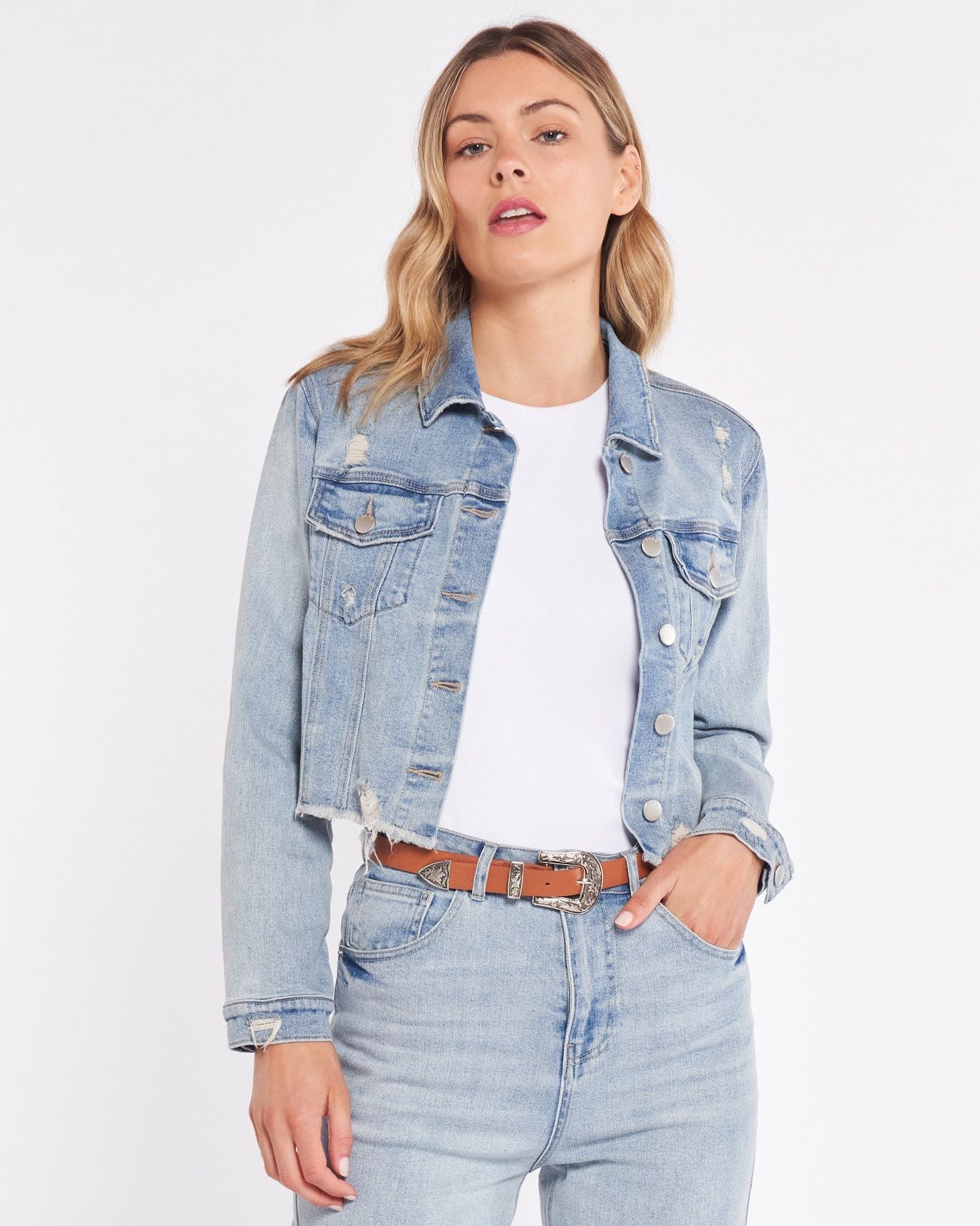 STACEY DISTRESSED DENIM JACKET