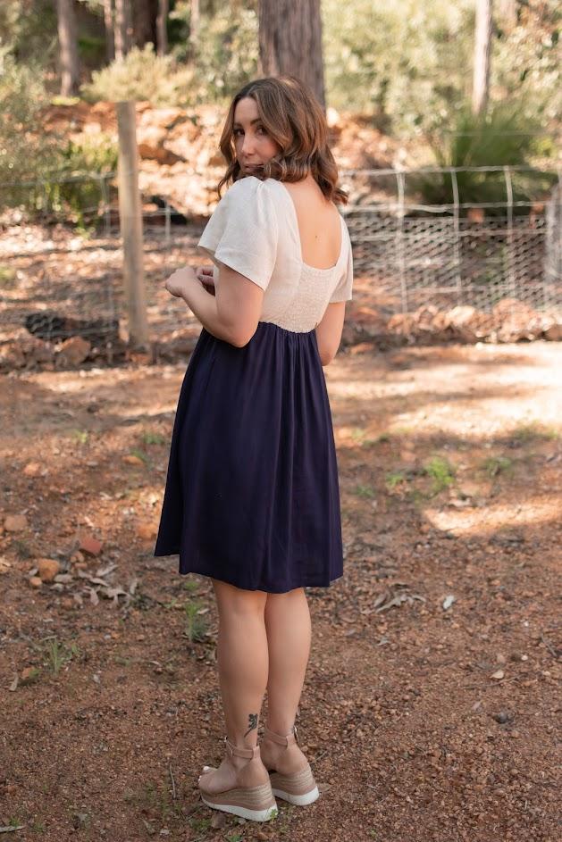 BLOCK  SPLICE LINEN DRESS