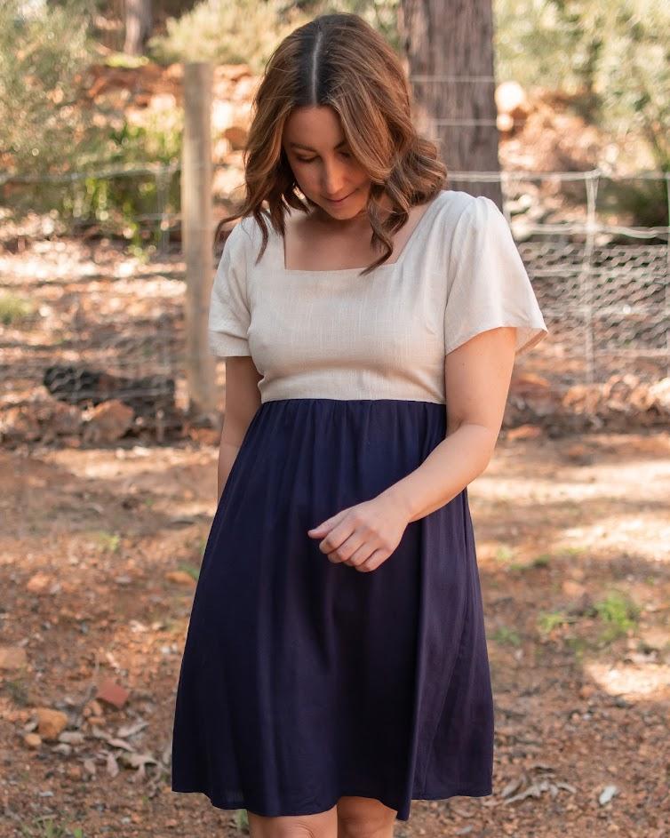 BLOCK  SPLICE LINEN DRESS